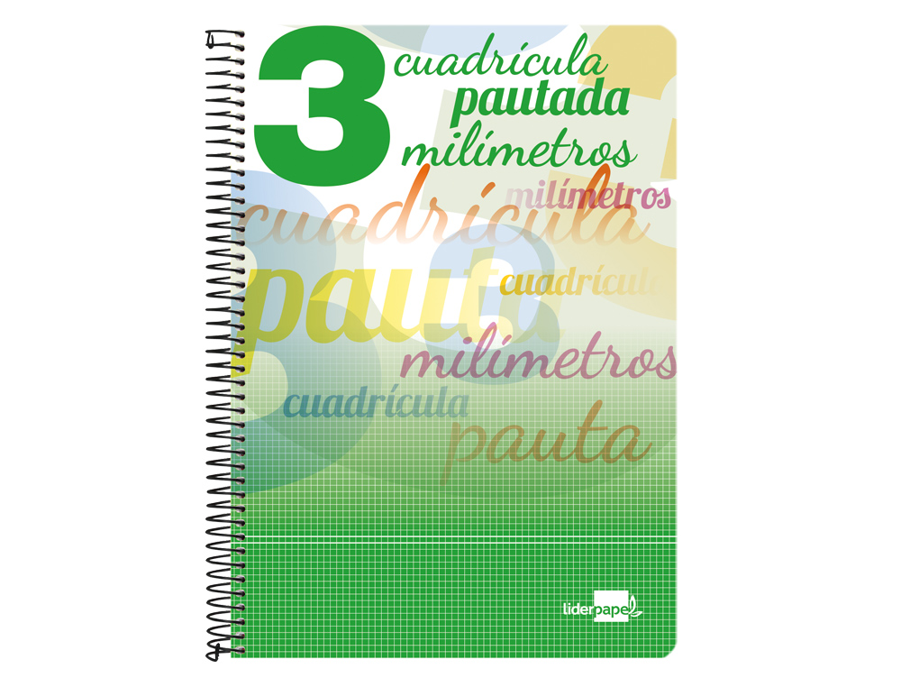 CUADERNO ESPIRAL LIDERPAPEL FOLIO PAUTAGUIA TAPA BLANDA 80H 75GR CUADRO PAUTADO 3MM CO N MARGEN COLORES SURTIDOS