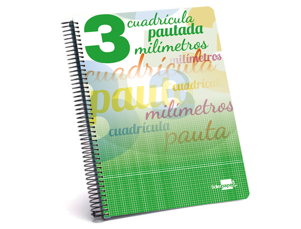 CUADERNO ESPIRAL LIDERPAPEL FOLIO PAUTAGUIA TAPA BLANDA 80H 75GR CUADRO PAUTADO 3MM CO N MARGEN COLORES SURTIDOS