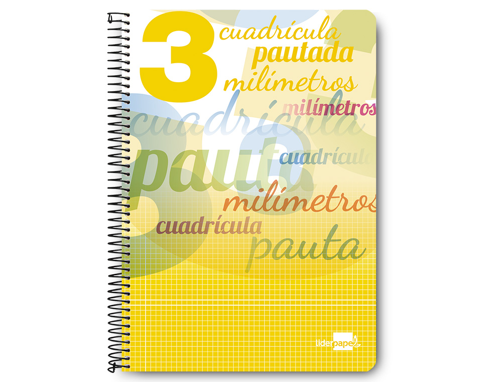 CUADERNO ESPIRAL LIDERPAPEL FOLIO PAUTAGUIA TAPA BLANDA 80H 75GR CUADRO PAUTADO 3MM CO N MARGEN COLORES SURTIDOS