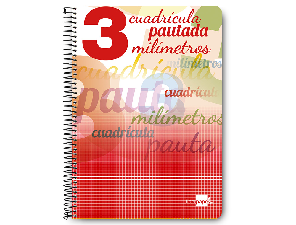 CUADERNO ESPIRAL LIDERPAPEL FOLIO PAUTAGUIA TAPA BLANDA 80H 75GR CUADRO PAUTADO 3MM CO N MARGEN COLORES SURTIDOS