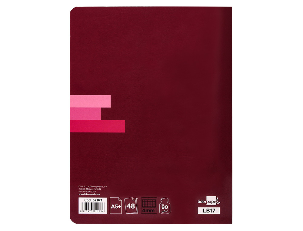 LIBRETA LIDERPAPEL SCRIPTUS A5 PLUS 48 HOJ.90G/M2 CUADRO 4MM CON MARGEN