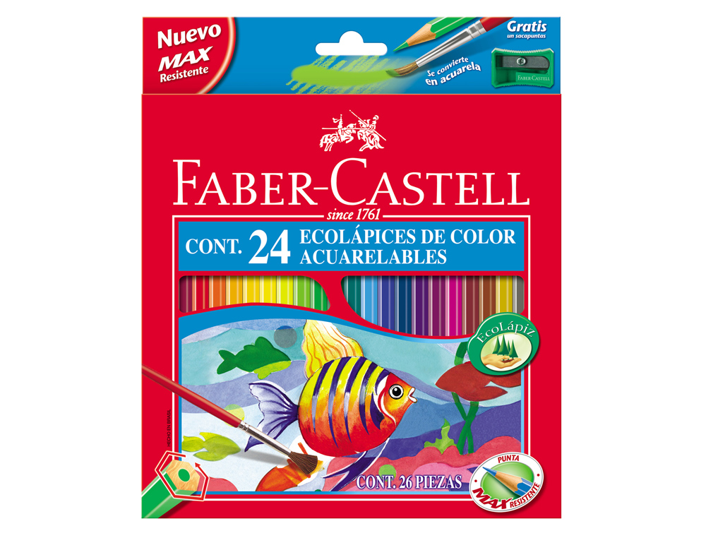 LAPICES DE COLORES FABER CASTELL ACUARELABLES CAJA DE 24 UNIDADES COLORES SURTIDOS