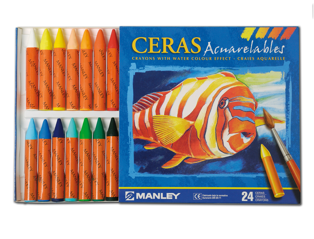 LAPICES CERA MANLEY ACUARELABLE CAJA DE 24 UNIDADES COLORES SURTIDOS