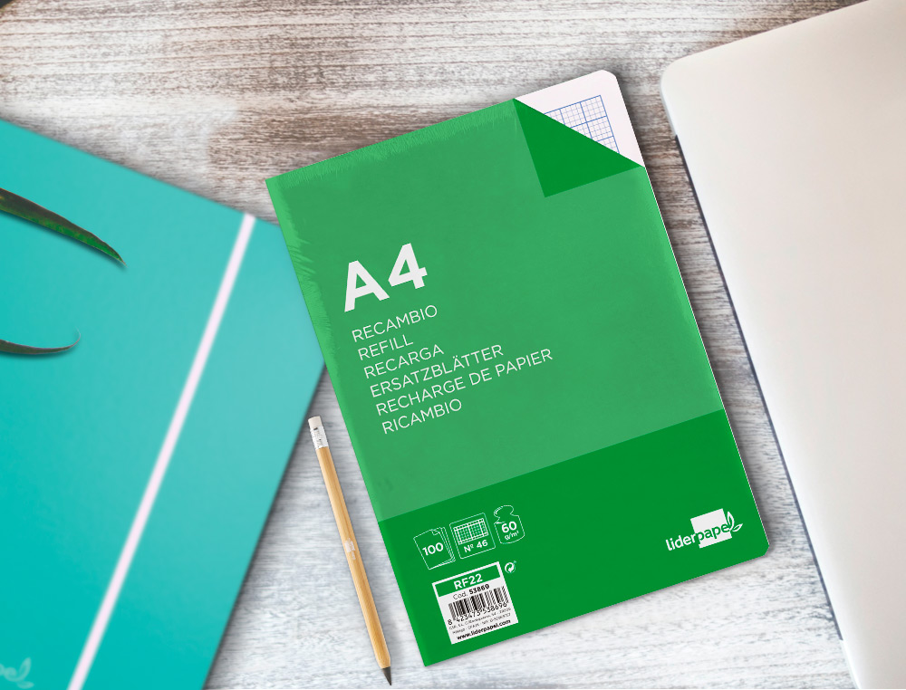 RECAMBIO LIDERPAPEL A4 100 HOJAS 60GR RAYADO Nº 46 4 TALADROS