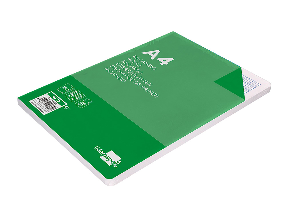RECAMBIO LIDERPAPEL A4 100 HOJAS 60GR RAYADO Nº 46 4 TALADROS