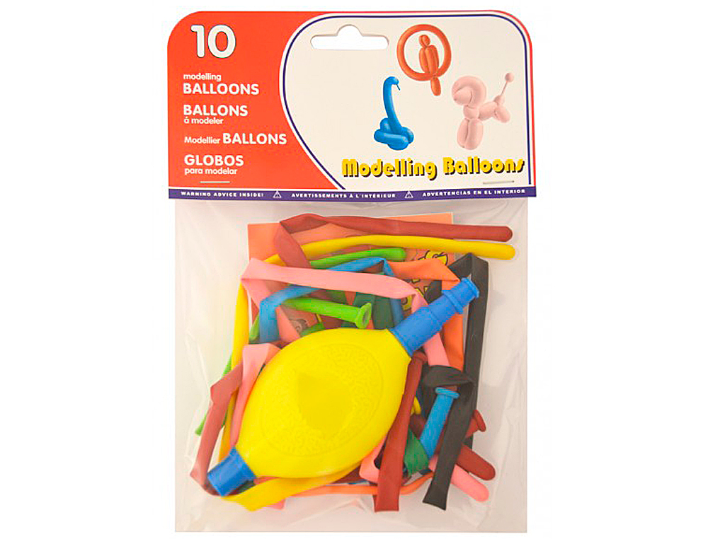 GLOBO 100% LATEX BIODEGRADABLE PARA MODELAR + INFLADOR BOLSA DE 10 UNIDADES