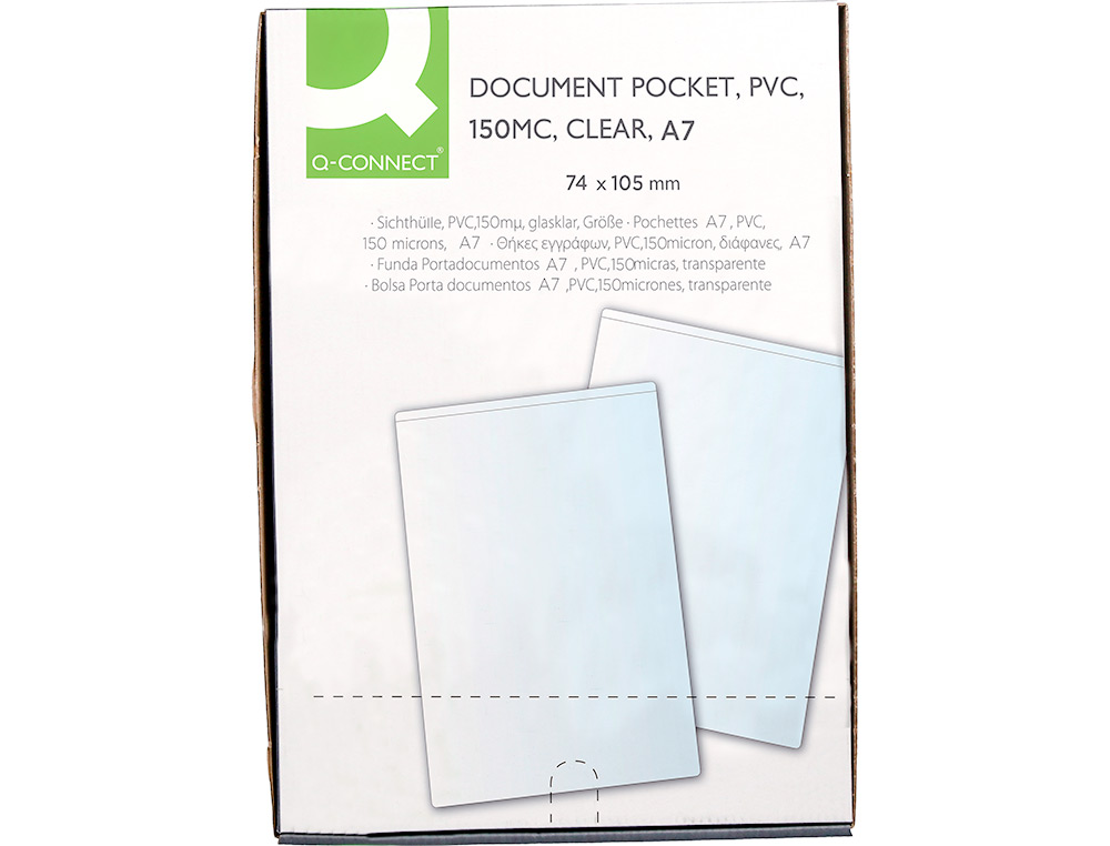FUNDA PORTADOCUMENTO Q-CONNECT DIN A7 150 MICRAS PVC TRANSPARENTE CON UÑERO 84X115 MM