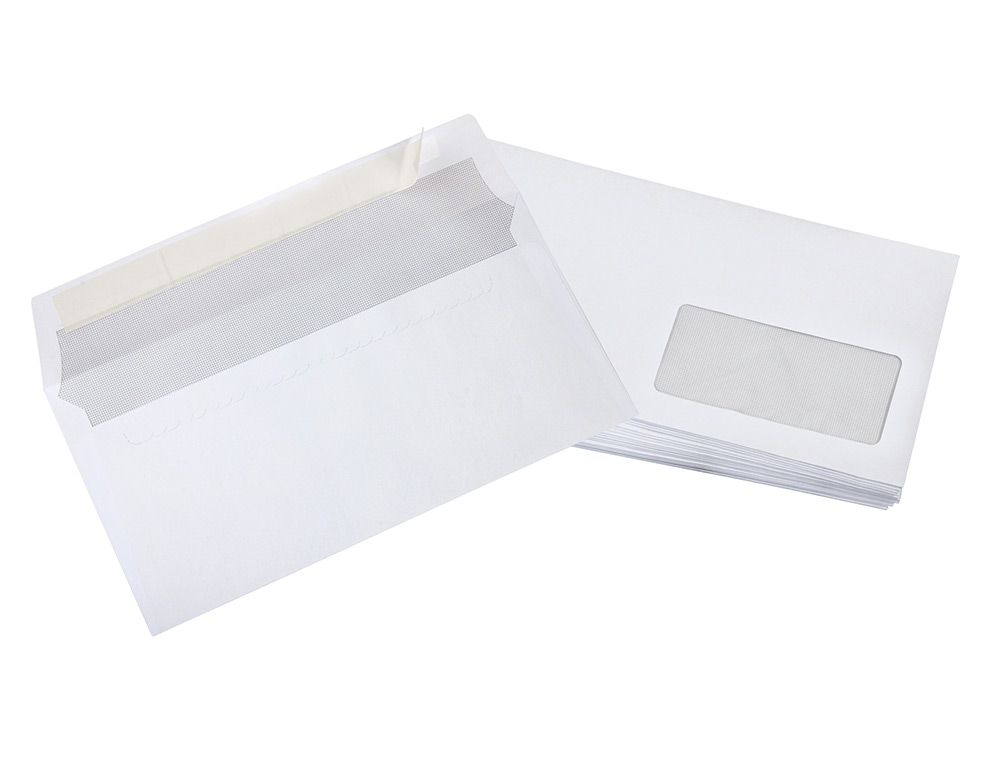 SOBRE LIDERPAPEL N 3 BLANCO DIN AMERICANO VENTANA DERECHA 110X220 MM TIRA DE SILICONA PAQUETE DE 25 UNIDADES