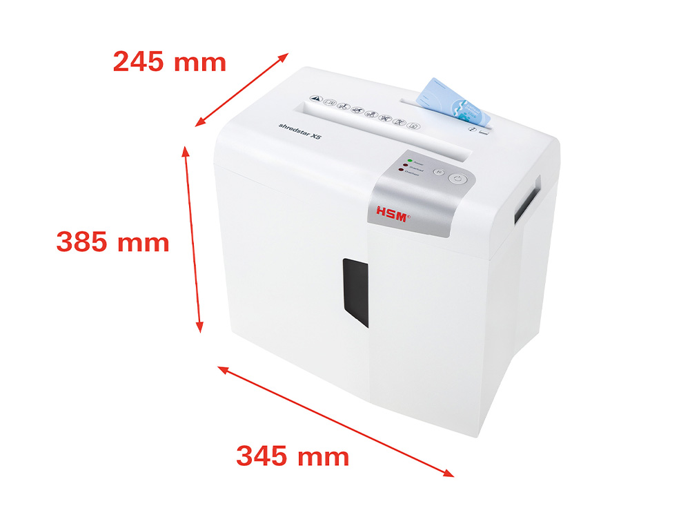 DESTRUCTORA DE DOCUMENTOS HSM SHREDSTAR X5 CAPACIDAD DE CORTE 5 H EN PARTICULAS DESTRUYE GRAPAS CLIPS CD Y TARJETAS