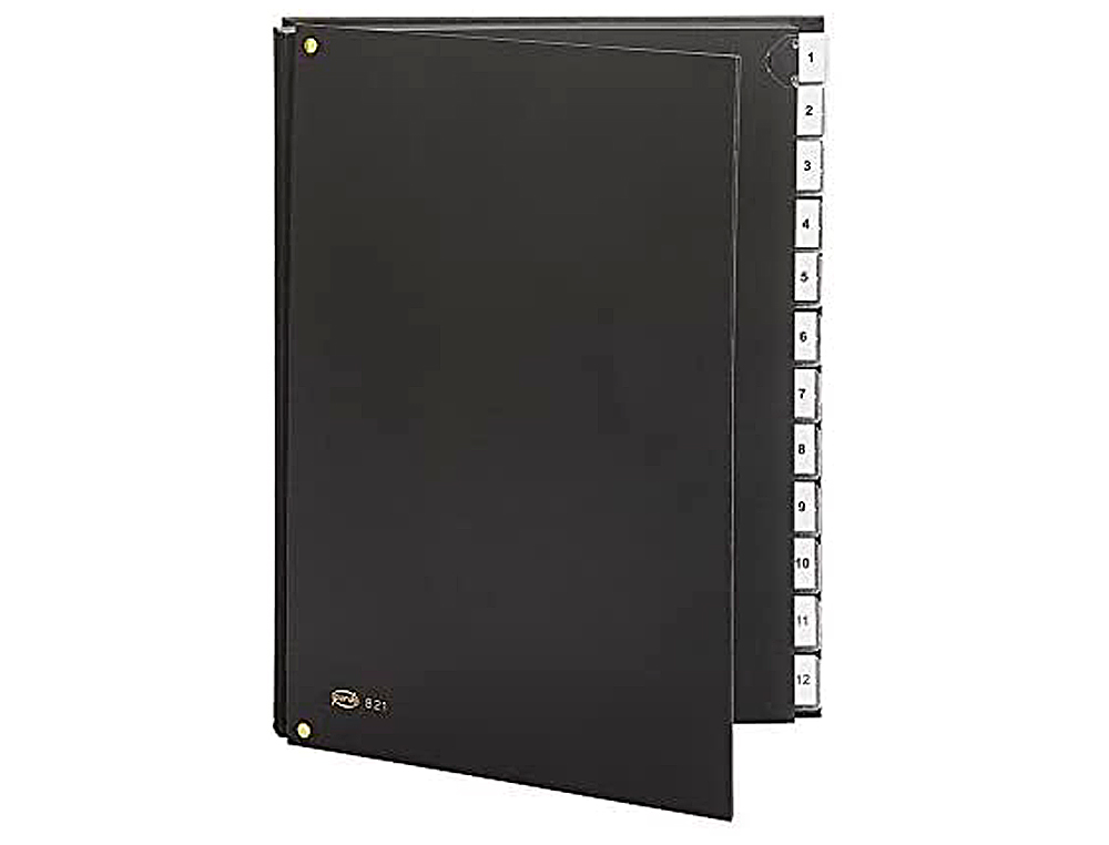CARPETA CLASIFICADORA FUELLE PARDO CARTON COMPACTO FOLIO 12 DEPARTAMENTOS VISOR DOBLE PERSONALIZABLES COLOR NEGRO