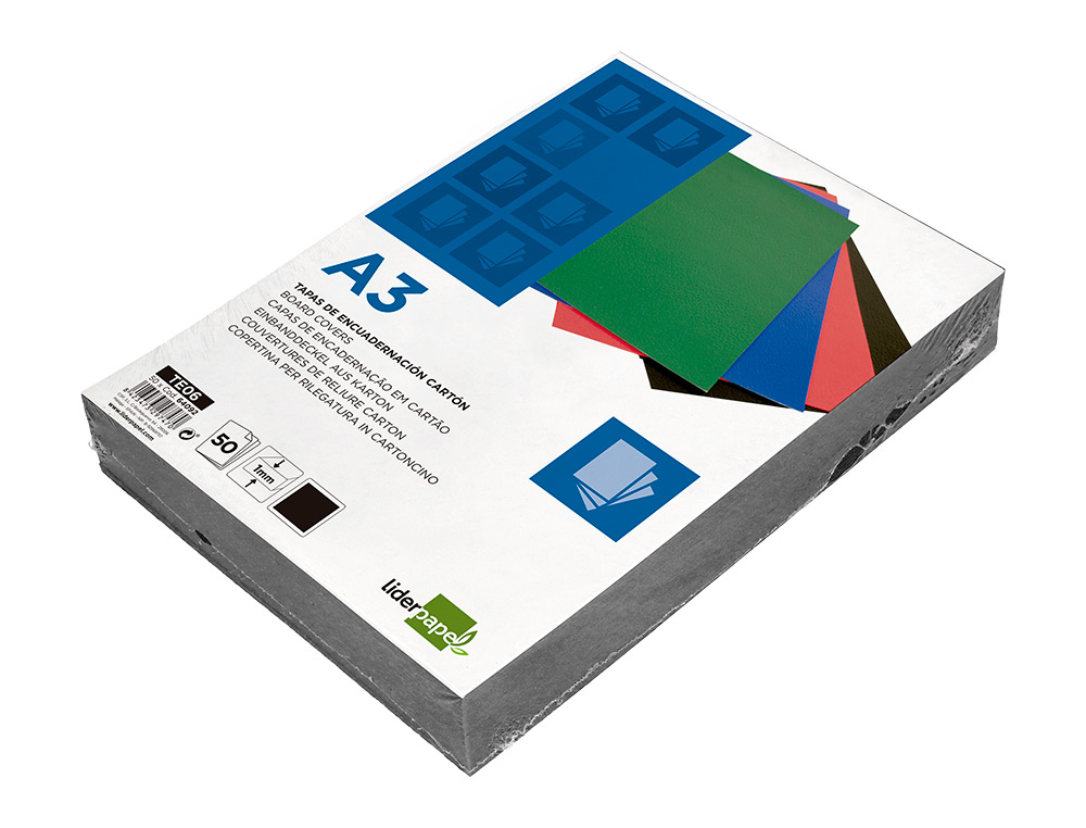 TAPA ENCUADERNACION LIDERPAPEL CARTON A3 1MM NEGRA PAQUETE DE 50 UNIDADES