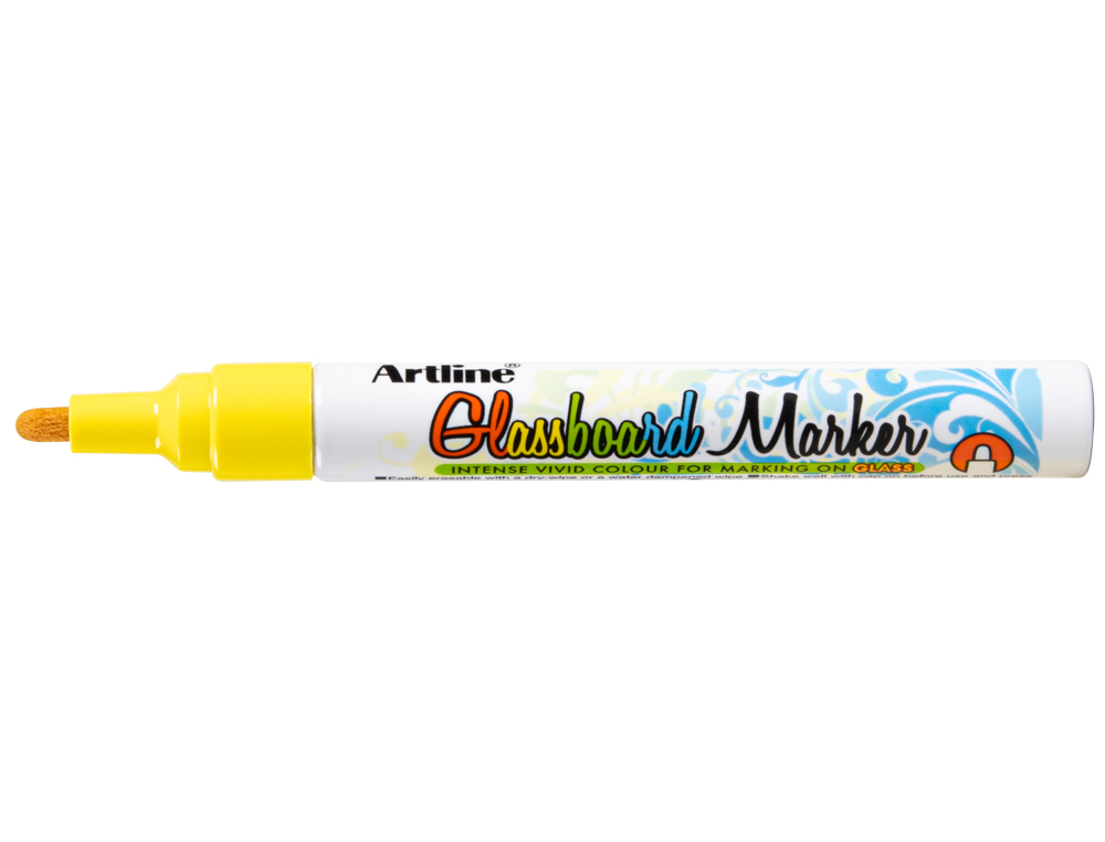 ROTULADOR ARTLINE GLASS MARKER ESPECIAL CRISTAL BORRABLE EN SECO O HUMEDO COLOR AMARILLO FLUOR