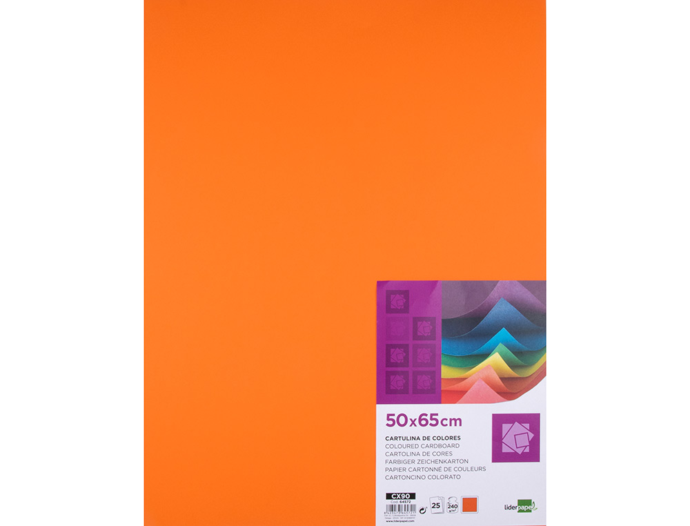 CARTULINA LIDERPAPEL 50X65 CM 240G/M2 NARANJA PAQUETE DE 25 HOJAS