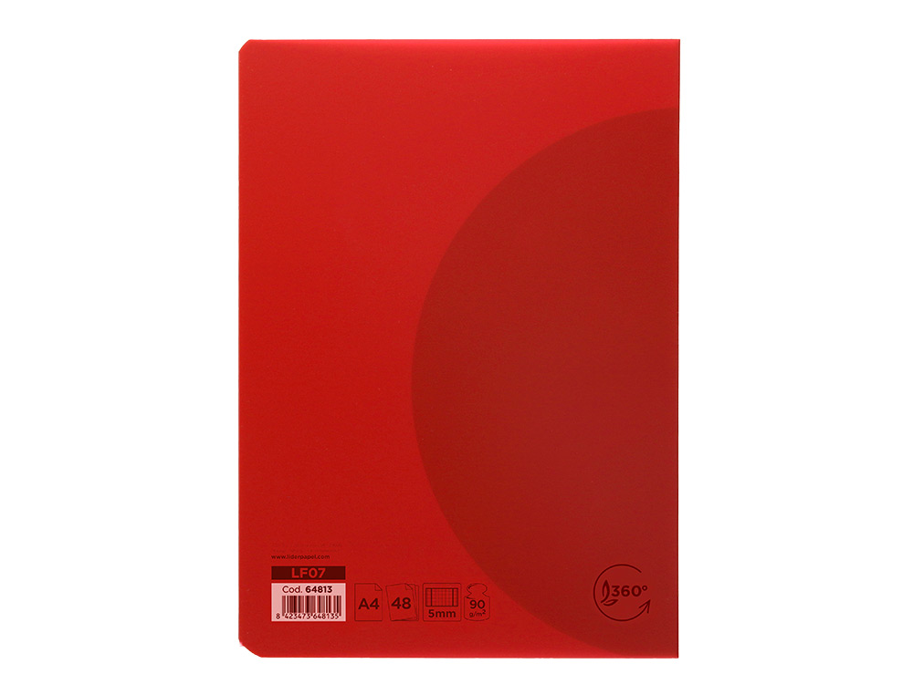 LIBRETA LIDERPAPEL 360 TAPA DE PLASTICO A4 48 HOJAS 90GR 5MM CON DOBLE MARGEN COLORES SURTIDOS