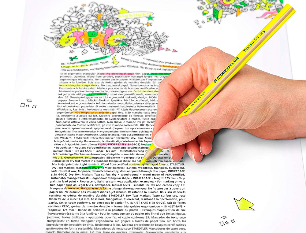 LAPICES FLUORESCENTE STAEDTLER TRIANGULAR TOP STAR AMARILLO CAJA DE 12 UNIDADES