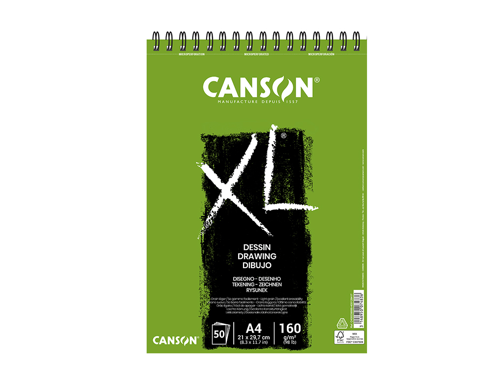 BLOC DIBUJO CANSON XL DESSIN DIN A4 LISO MICROPERFORADO ESPIRAL 21X29,7 CM 50 HOJAS 160 GR/M2