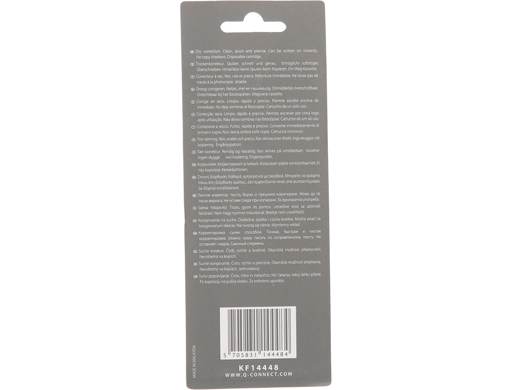 CORRECTOR Q-CONNECT CINTA BLANCO 5 MM X 6 MT BLISTER 2 UNIDADES AZUL Y NARANJA