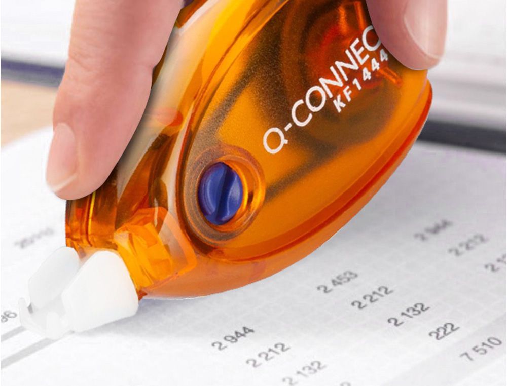 CORRECTOR Q-CONNECT CINTA BLANCO 5 MM X 6 MT BLISTER 2 UNIDADES AZUL Y NARANJA