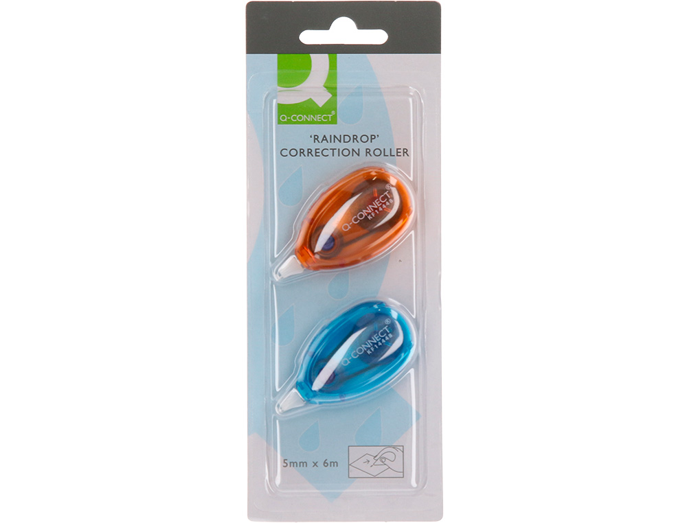 CORRECTOR Q-CONNECT CINTA BLANCO 5 MM X 6 MT BLISTER 2 UNIDADES AZUL Y NARANJA