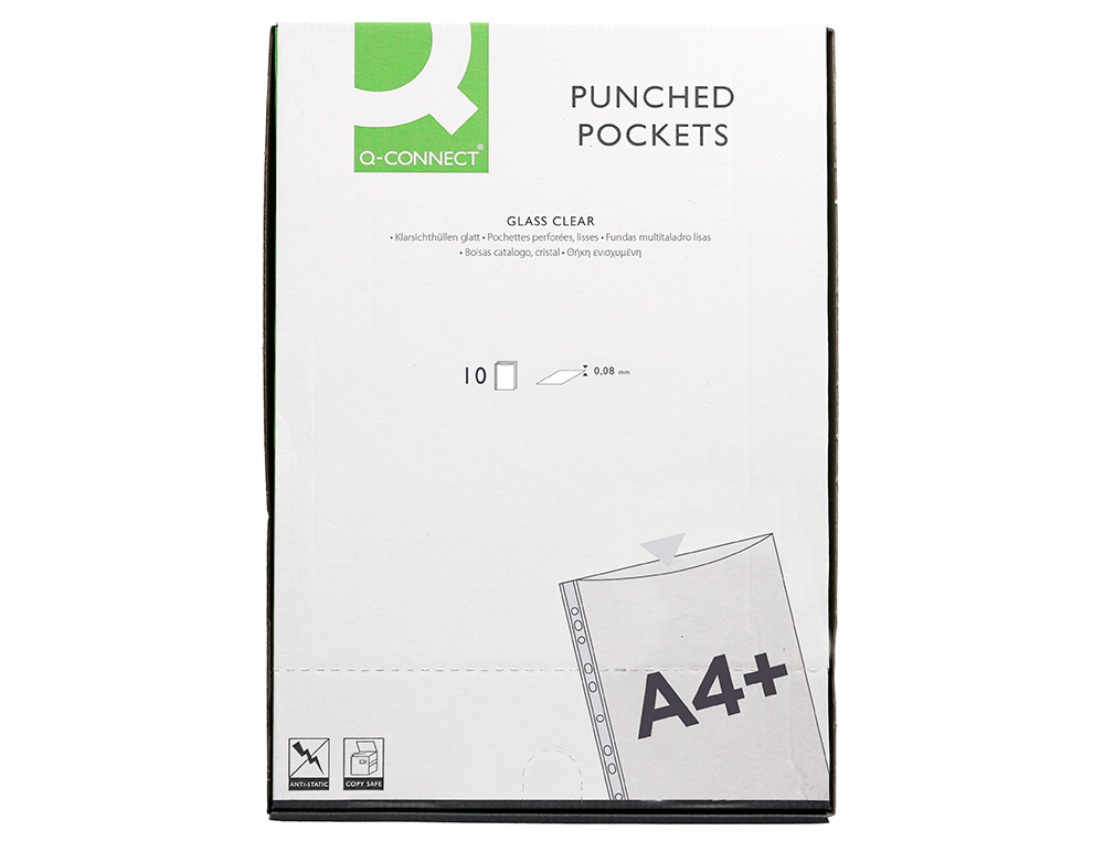 FUNDA MULTITALADRO Q-CONNECT FOLIO 80 MC CRISTAL BOLSA DE 10 UNIDADES