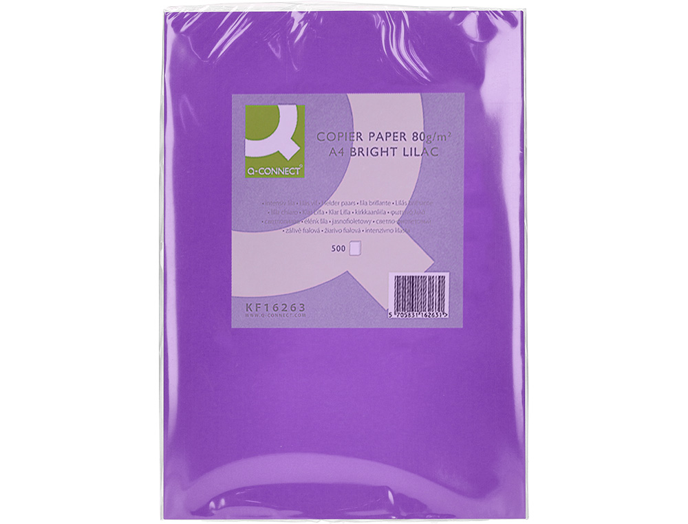 PAPEL COLOR Q-CONNECT DIN A4 80GR LILA INTENSO PAQUETE DE 500 HOJAS