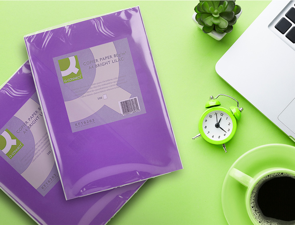PAPEL COLOR Q-CONNECT DIN A4 80GR LILA INTENSO PAQUETE DE 500 HOJAS