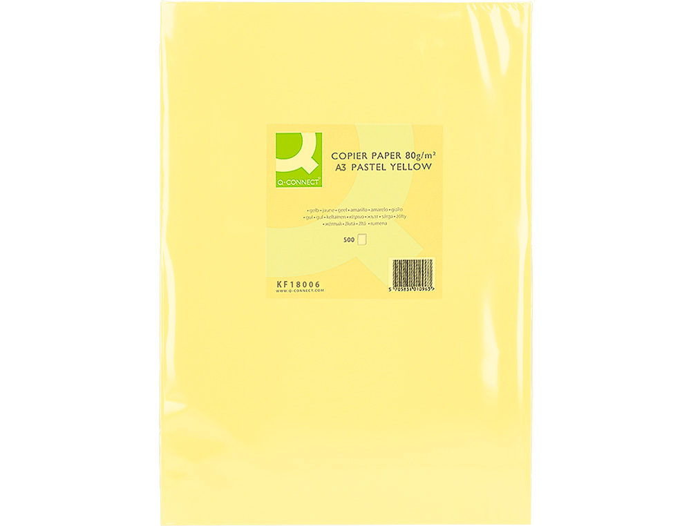 PAPEL COLOR Q-CONNECT DIN A3 80GR AMARILLO PAQUETE DE 500 HOJAS