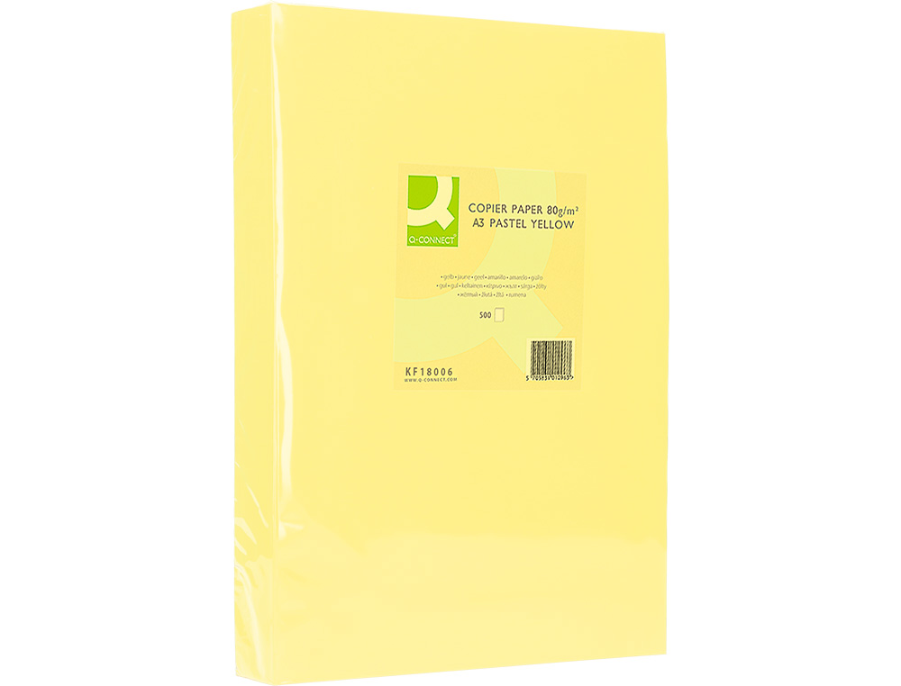 PAPEL COLOR Q-CONNECT DIN A3 80GR AMARILLO PAQUETE DE 500 HOJAS