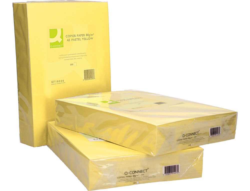 PAPEL COLOR Q-CONNECT DIN A3 80GR AMARILLO PAQUETE DE 500 HOJAS