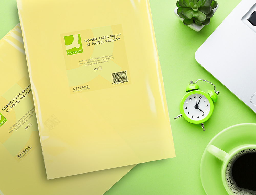PAPEL COLOR Q-CONNECT DIN A3 80GR AMARILLO PAQUETE DE 500 HOJAS