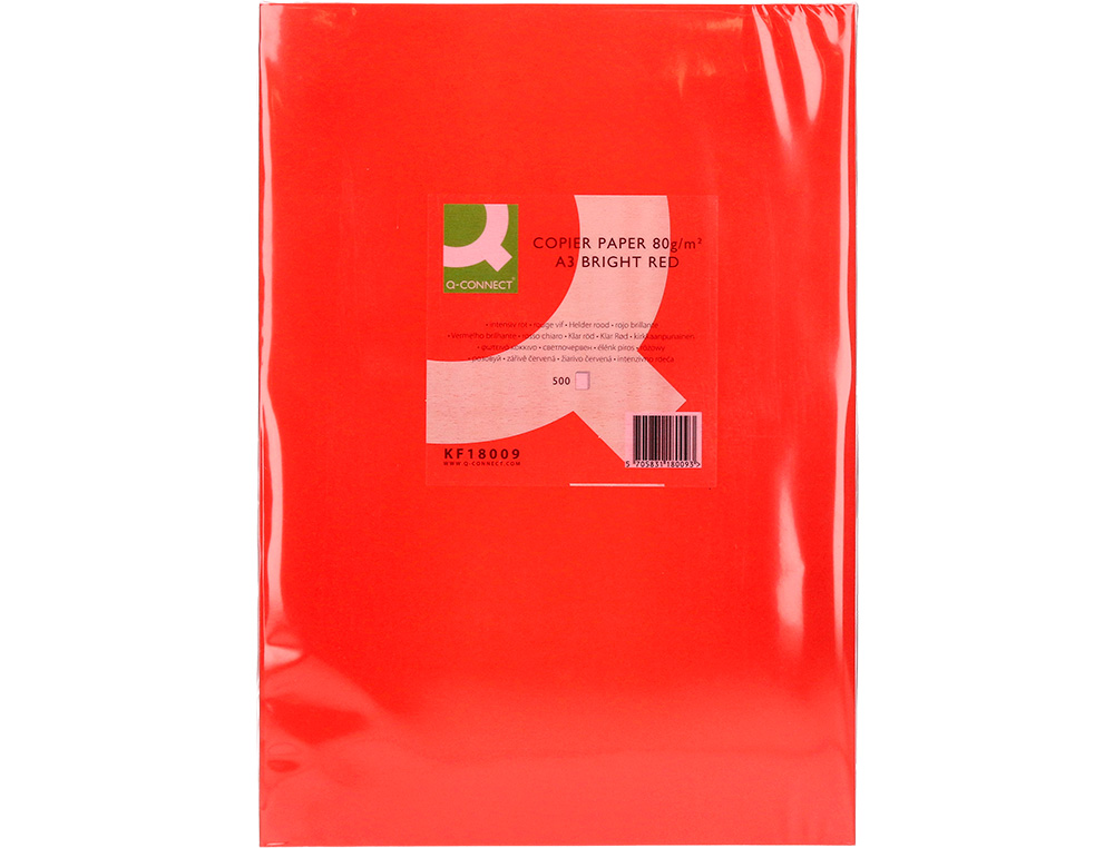 PAPEL COLOR Q-CONNECT DIN A3 80GR ROJO INTENSO PAQUETE DE 500 HOJAS