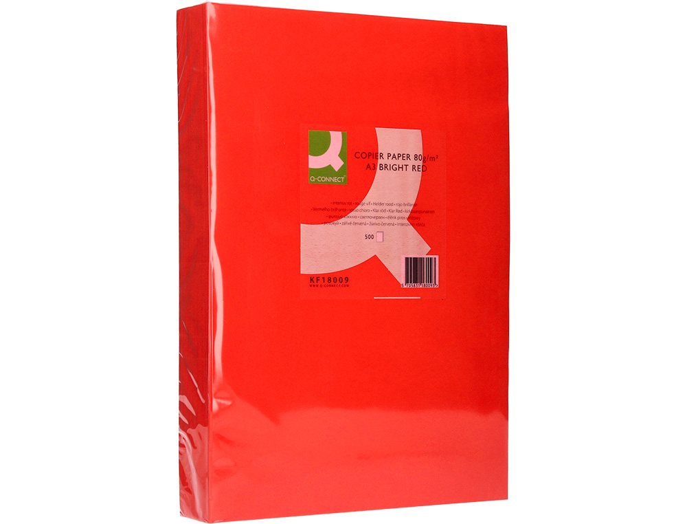 PAPEL COLOR Q-CONNECT DIN A3 80GR ROJO INTENSO PAQUETE DE 500 HOJAS