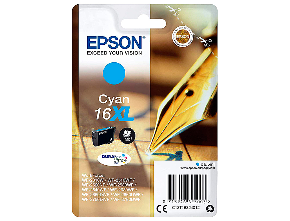 INK-JET EPSON 16XL WF2010W WF2510WF WF2520NF WF2530WF WF2540WF CIAN 450 PAG