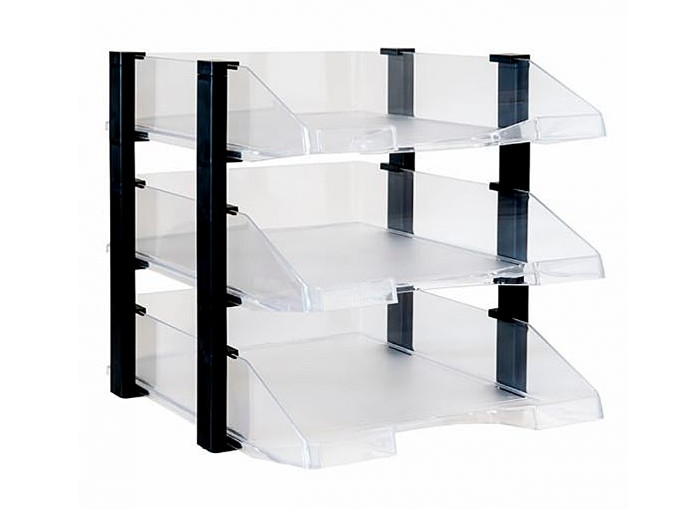 BANDEJA SOBREMESA ARCHIVO 2000 PLASTICO TRANSPARENTE CON ELEVADORES NEGRO CONJUNTO DE 3 BANDEJAS 28X285X350 MM