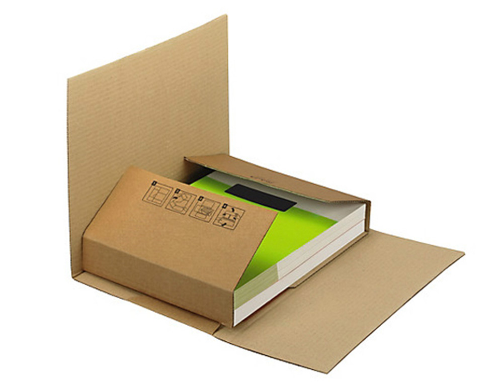 CAJA PARA EMBALAR LIBROS Q-CONNECT CARTON RECICLADO CANAL SIMPLE 3 MM COLOR KRAFT 400X290X75 MM