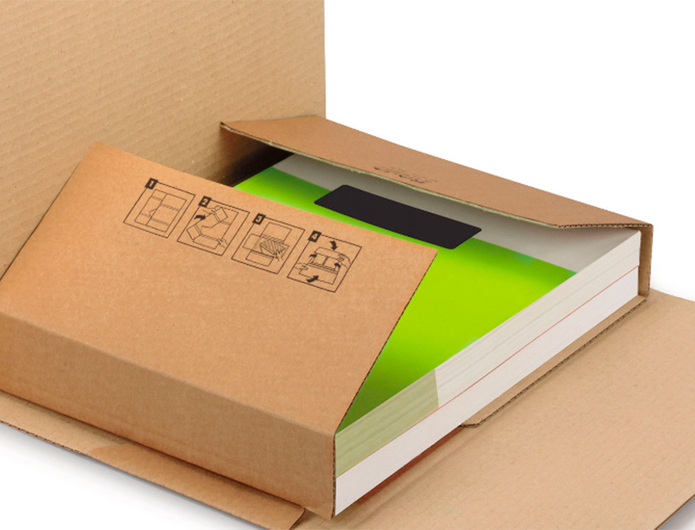 CAJA PARA EMBALAR LIBROS Q-CONNECT CARTON RECICLADO CANAL SIMPLE 3 MM COLOR KRAFT 400X290X75 MM