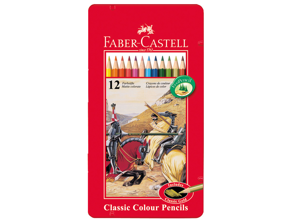 LAPICES DE COLORES FABER CASTELL CAJA METALICA DE 12 COLORES SURTIDOS