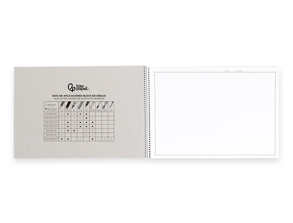 BLOC DIBUJO LIDERPAPEL LINEAL ESPIRAL 230X325MM 20 HOJAS 180 GR/M2 CON RECUADRO PERFORADO