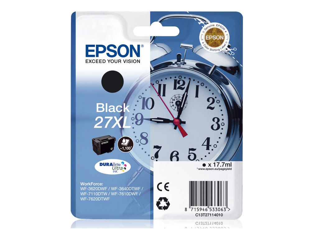 INK-JET EPSON 27XL WF 3620 / 3640 / 7110 / 7610 / 7620 NEGRO -1.100 PAG-