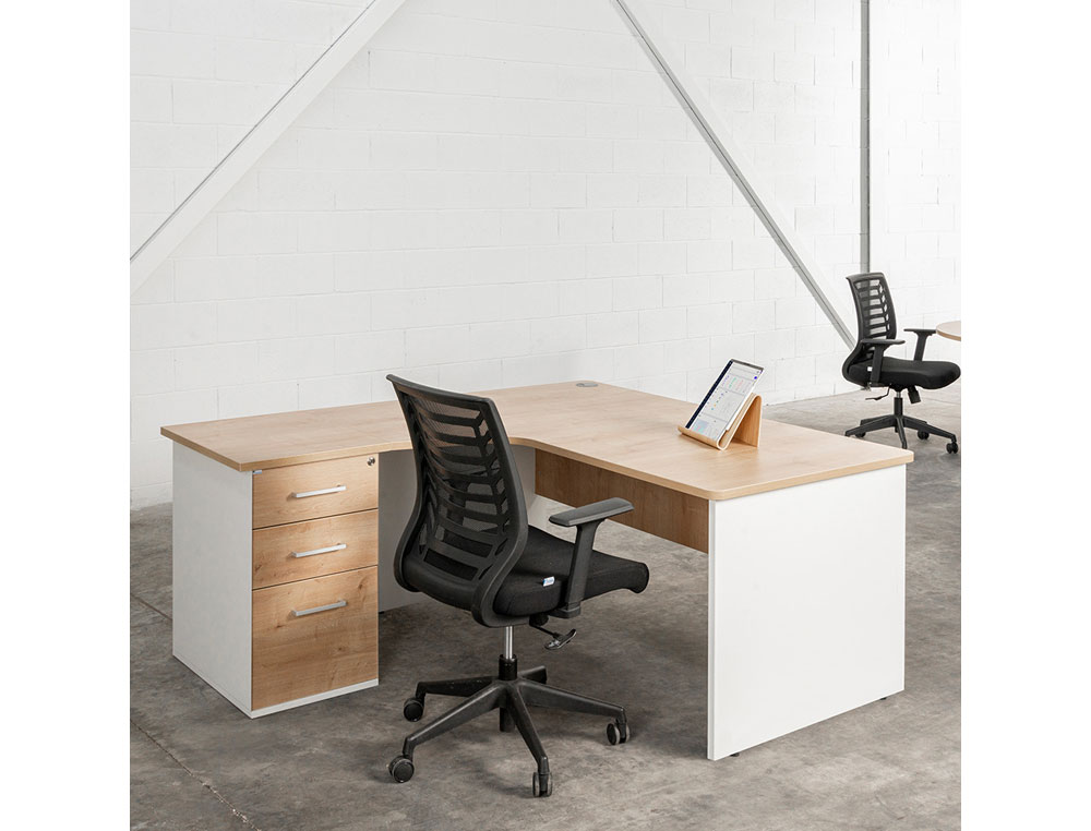 MESA ROCADA SERIE WORK 160X120 CM DERECHA ACABADO AN04 GRIS/BLANCO