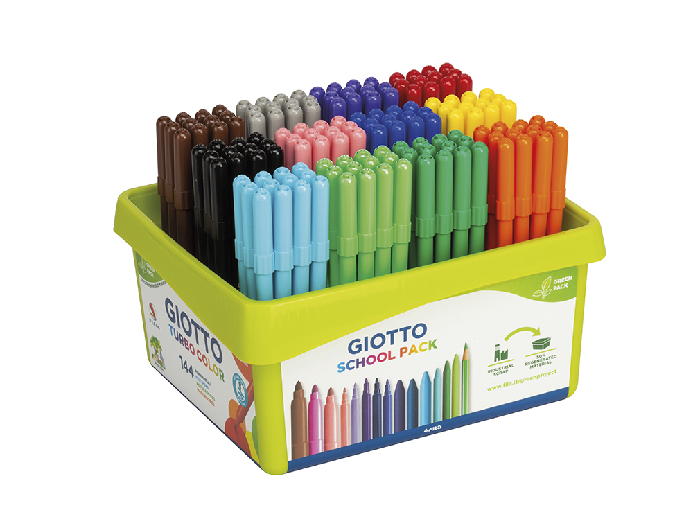 ROTULADOR GIOTTO TURBO COLOR SCHOOL PACK DE 144 UNIDADES 12 COLORES X 12 UNIDADES