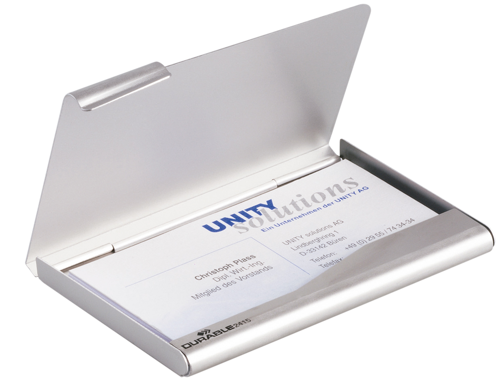 TARJETERO DURABLE ALUMINIO CAPACIDAD 20 TARJETAS DE VISITAS 55X90 MM COLOR PLATA 100X65 MM