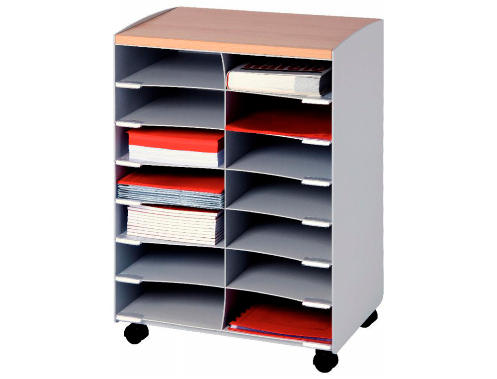 MODULO PAPERFLOW CON 14 CASILLAS Y RUEDAS PIVOTANTES COLOR GRIS 720X514X330 MM