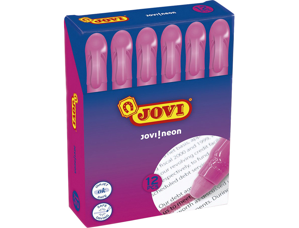 MARCADOR DE CERA GEL JOVI FLUORESCENTE ROSA CAJA DE 12 UNIDADES