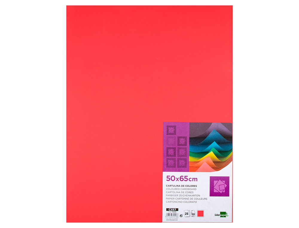 CARTULINA LIDERPAPEL 50X65 CM 180G/M2 ROJO PAQUETE DE 25 HOJAS