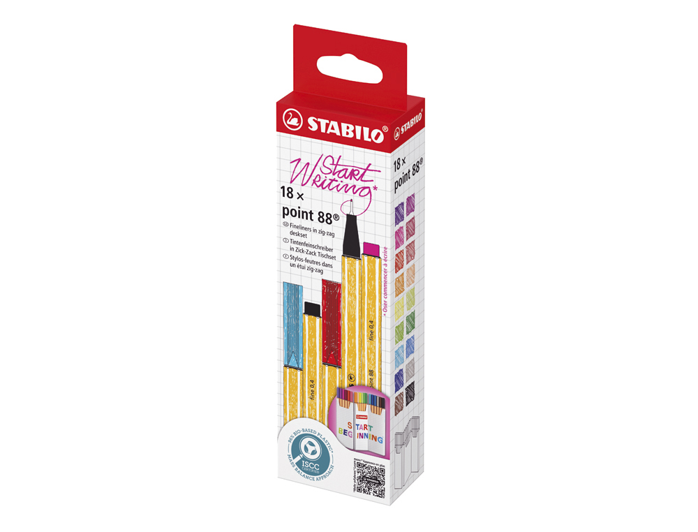 ROTULADOR STABILO PUNTA DE FIBRA POINT 88 ZI-ZAG ESTUCHE DE 18 UNIDADES COLORES SURTIDOS