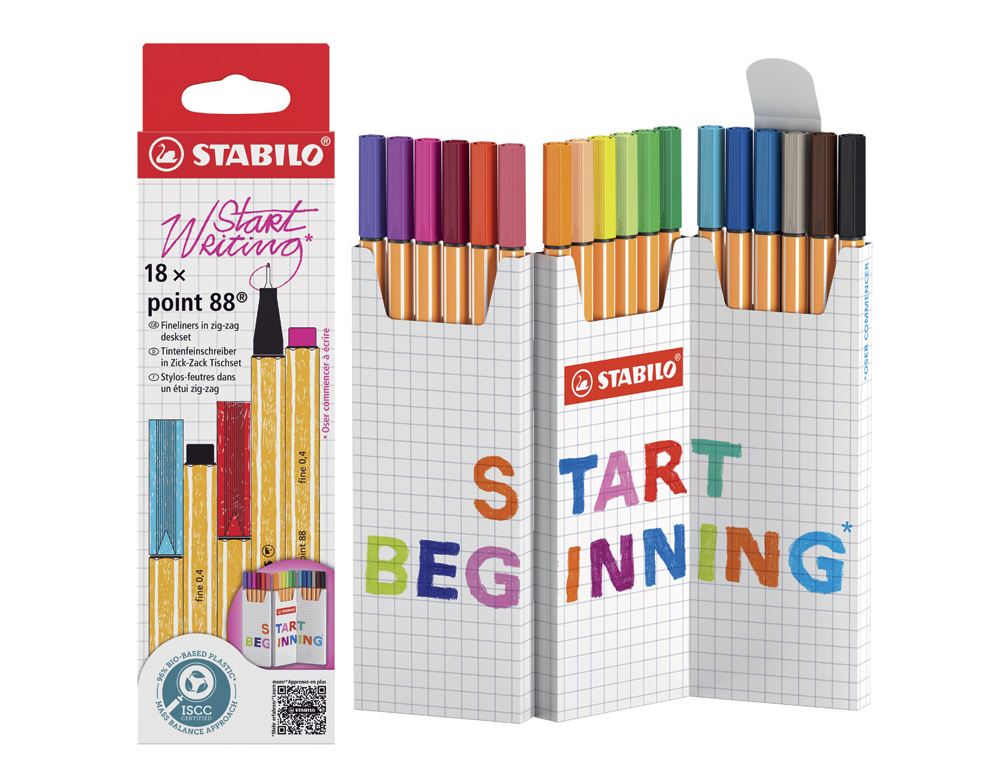 ROTULADOR STABILO PUNTA DE FIBRA POINT 88 ZI-ZAG ESTUCHE DE 18 UNIDADES COLORES SURTIDOS