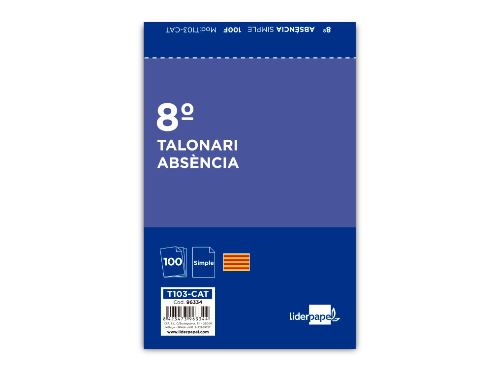 TALONARIO LIDERPAPEL AUSENTES OCTAVO ORIGINAL T103 TEXTO EN CATALAN