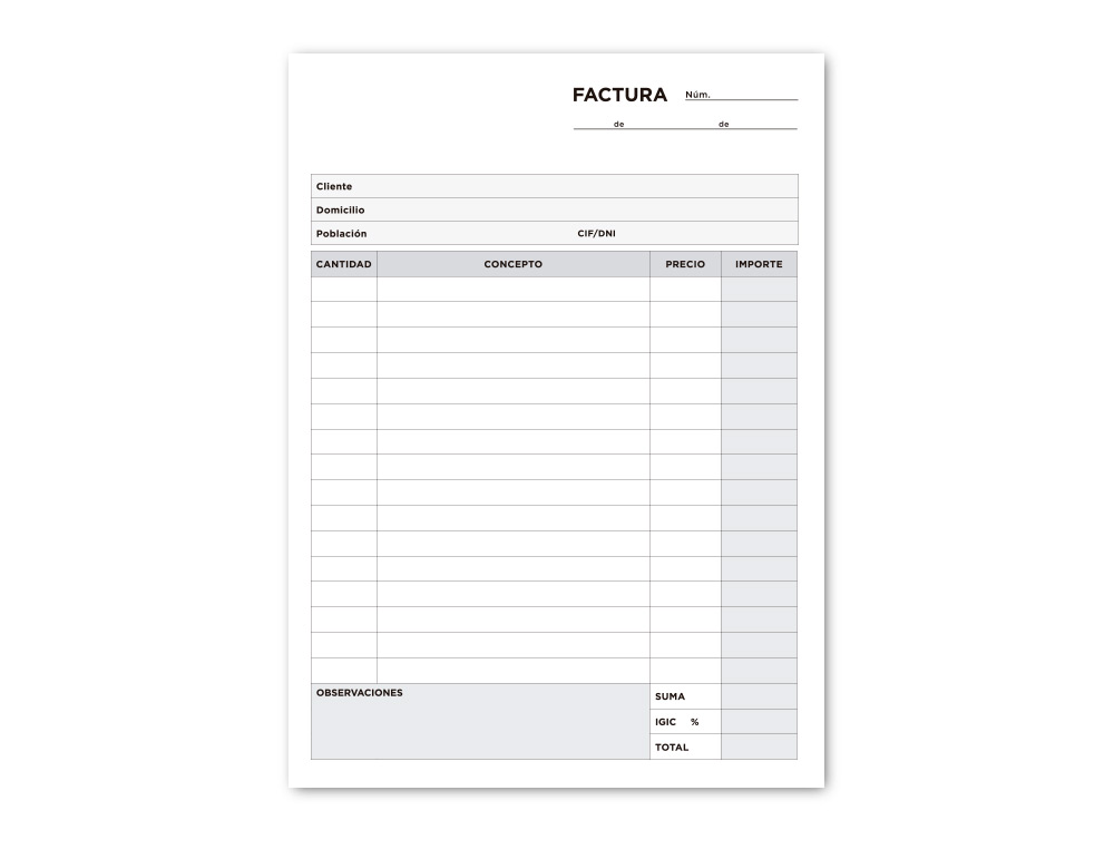 TALONARIO LIDERPAPEL FACTURAS CUARTO ORIGINAL Y 2 COPIAS T316 CON I.G.I.C.