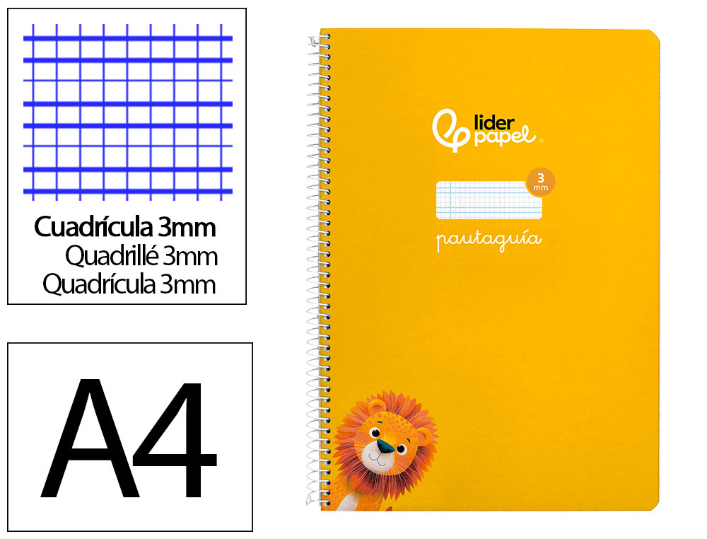 CUADERNO ESPIRAL LIDERPAPEL DIN A4 PAUTAGUIA TAPA DURA 80H 90 GR CUADRO PAUTADO 3MM COLOR AMARILLO